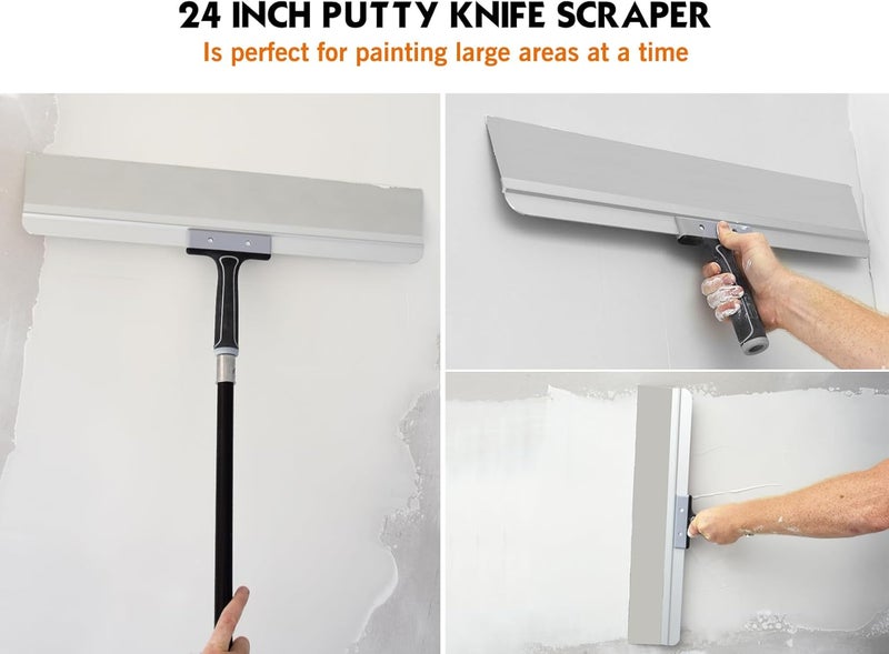 Rolling Dog 24 Inch Taping Knife - Drywall Taping Knife,Threaded End Can be Attached to Extension Pole,Stainless Steel Blade,Ideal for Skimming and Smoothing Walls and Ceilings - Image 5